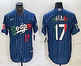 Men's Los Angeles Dodgers #17 Shohei Ohtani Number Mexico Blue Pinstripe Cool Base Stitched Jersey,baseball caps,new era cap wholesale,wholesale hats